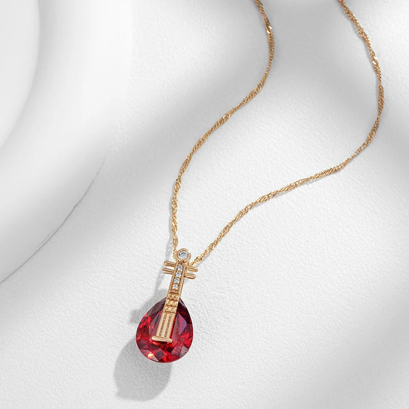 Colar Vintage com Gota Rubi e Acabamento em Ouro Rosé 14K