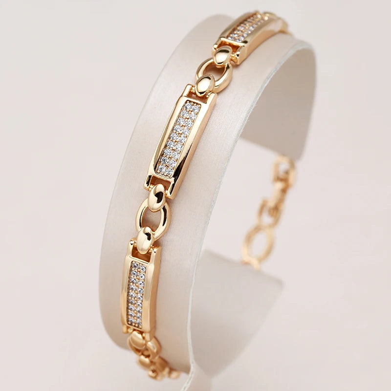 Pulseira Geométrica Elegante com Formas Retangulares Cravejadas de Zircônias, Acabamento em Ouro Rosé 14K