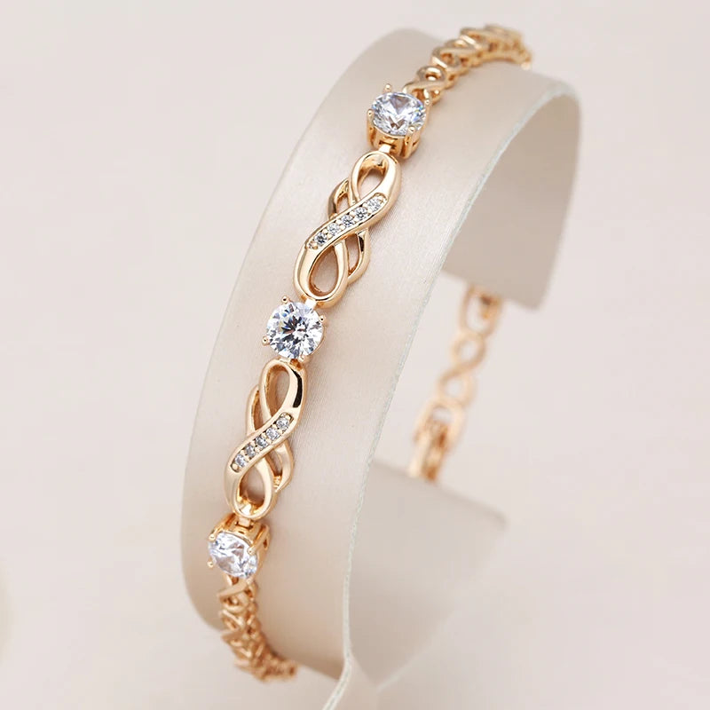 Pulseira de Símbolos do Infinito com Zircônias Naturais e Acabamento em Ouro Rosé 14K