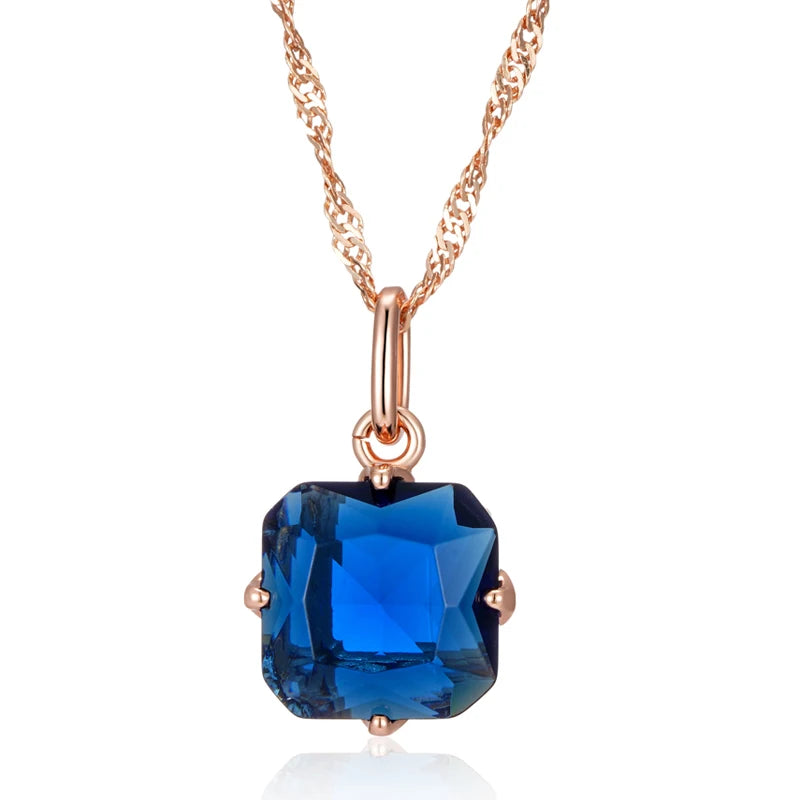 Colar Clássico Quadrado com Acabamento em Ouro Rosé 14K com Zircônia Azul