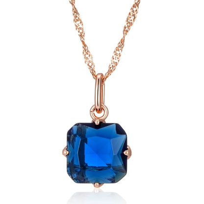 Colar Clássico Quadrado com Acabamento em Ouro Rosé 14K com Zircônia Azul