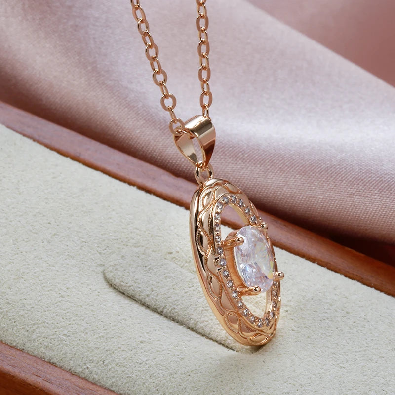 Colar Estilo Oval com Acabamento em Ouro Rosé 14K com Zircônia Natural