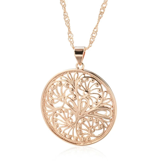 Colar Redondo com Design Oco de Flor Circular e Acabamento em Ouro Rosé 14K