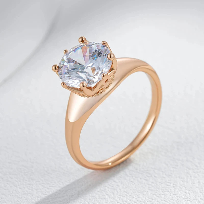 Anel Minimalista com Zircônia em Formato de Diamante e Acabamento em Ouro Rosé 14K